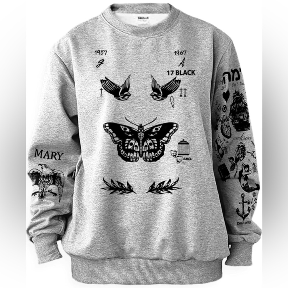 Women's Butterfly Tattoos Sweatshirt Grey Size Medium
